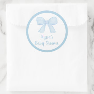 Coquette Blue Boy Bow Baby Shower Runt Klistermärke