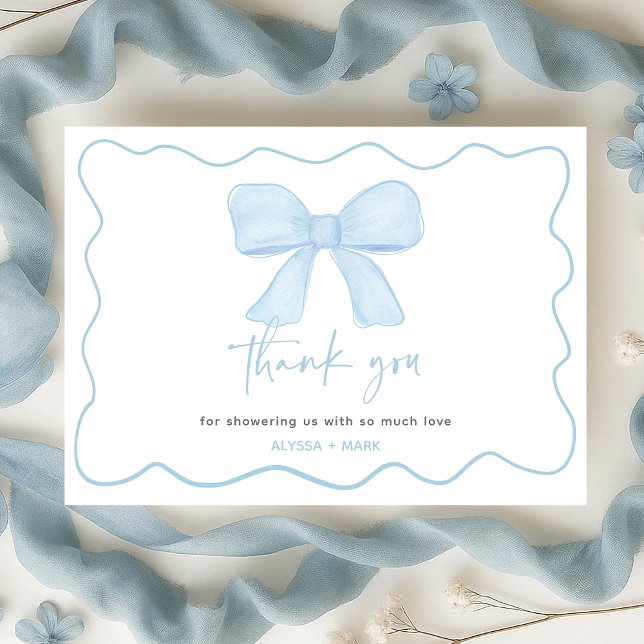 Coquette Blue Boy Bow Baby Shower Tack Kort (Skapare uppladdad)