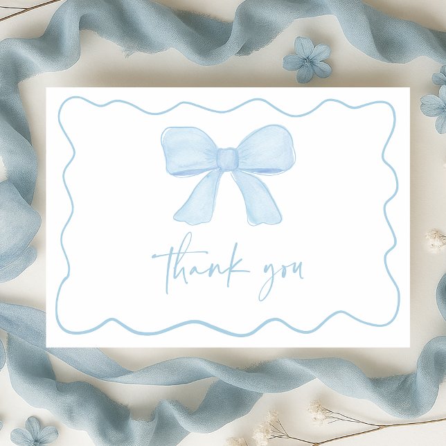 Coquette Blue Boy Bow Baby Shower Tack Kort (Skapare uppladdad)