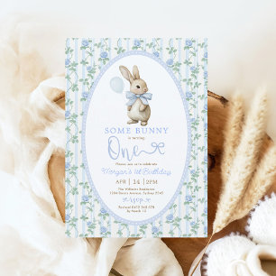 Coquette Blue Bunny Vintage Rabbit 1:a födelsedag Inbjudningar