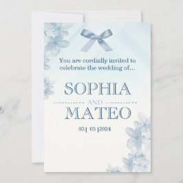 Coquette Blue Watercolor Floral Wedding Invitation Inbjudningar