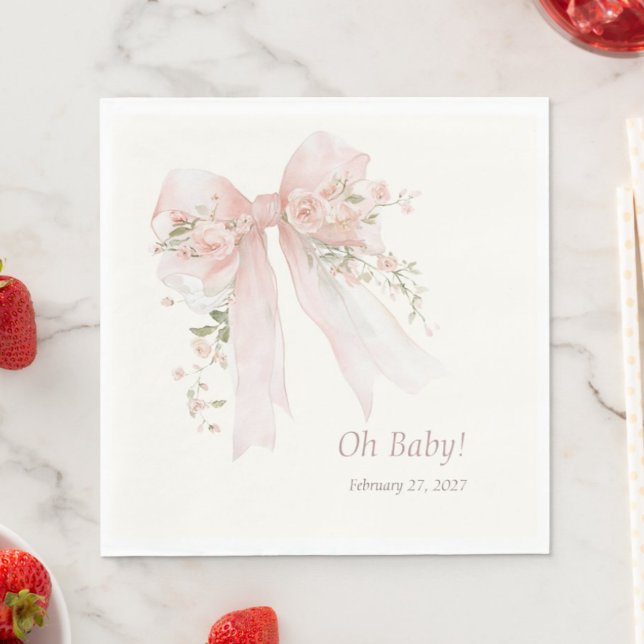 Coquette Blush Bow "Oh Baby" Barnrumsfest Pappersservett (Skapare uppladdad)
