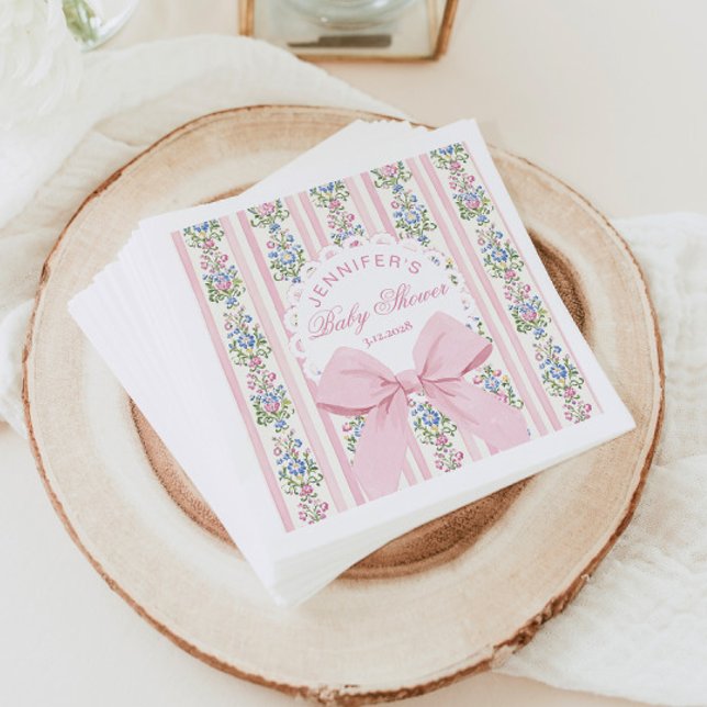 Coquette Blush Pink Bow Rose Baby Shower Pappersservett (Skapare uppladdad)