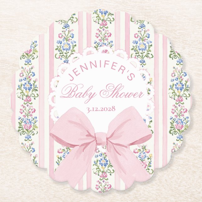 Coquette Blush Pink Bow Rose Baby Shower Underlägg Papper (Framsida)