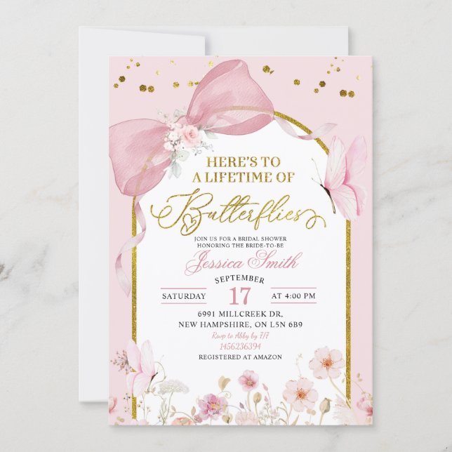 Coquette Blush Pink Butterfly Bridal Shower Inbjudningar (Framsida)