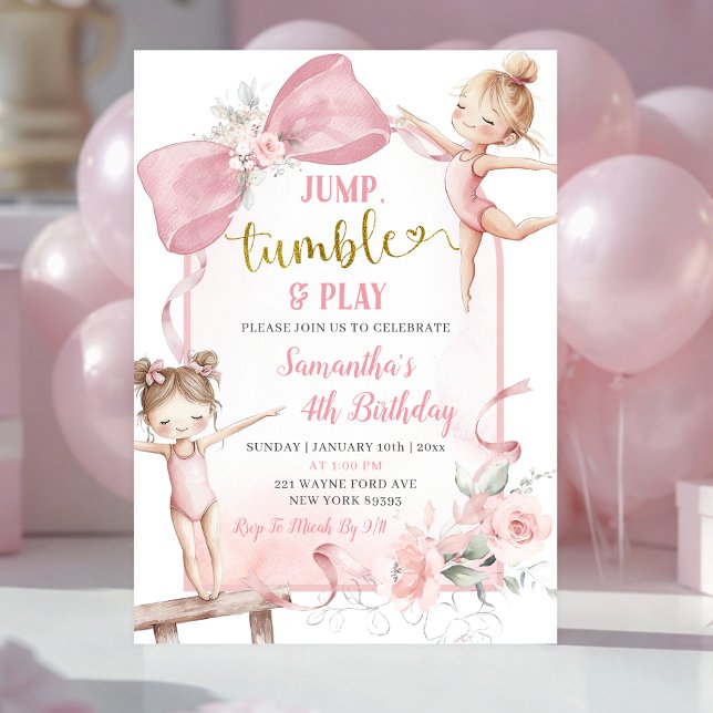 Coquette Blush Pink Floral Bow Birthday  Inbjudningar (Skapare uppladdad)