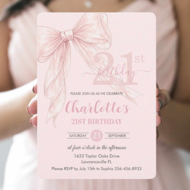 Coquette Blush Rosa Band Båge 21-årsdag Inbjudningar (Skapare uppladdad)