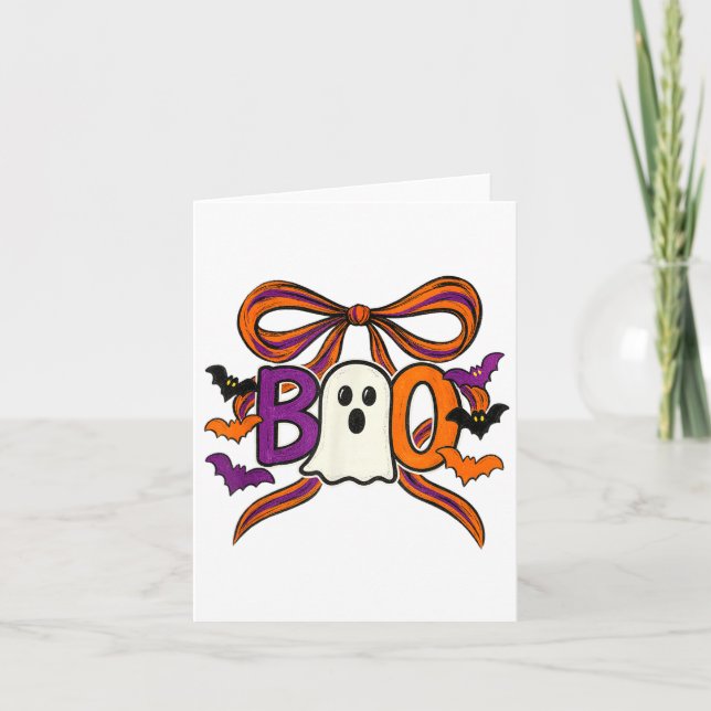 Coquette Boo Ghost Bow Cute Spooky Funny Halloween Kort (Framsida)
