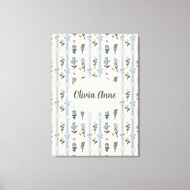 Coquette Botanical Pink Bow Custom Name Nursery Canvastryck (Framsida)