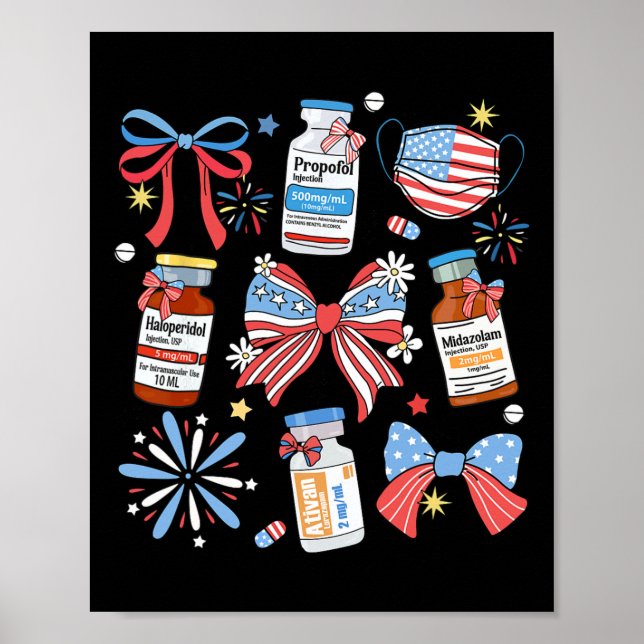 Coquette Bow 4:e juli Nurse Girly Pharmacy Icu Poster (Framsidan)