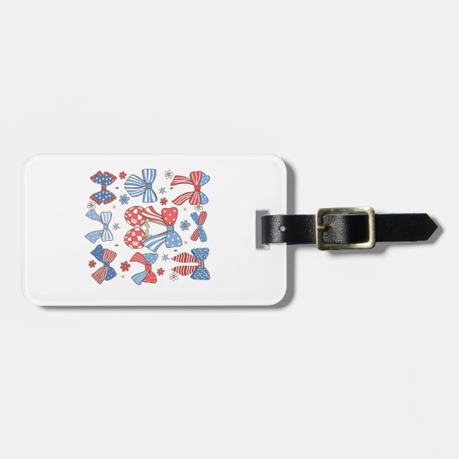 Coquette Bow 4:e juli USA American Patriotic Bagagebricka (Horisontell Framsida)