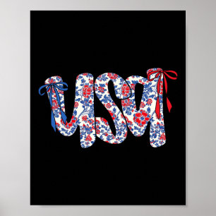 Coquette Bow 4:e Juli Usa Blommig Usa För Kvinnor Poster