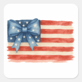 Coquette Bow American Flagga Watercolor 4:e juli Fyrkantigt Klistermärke
