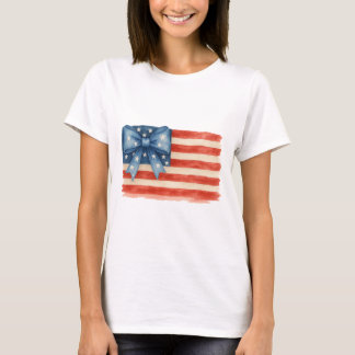 Coquette Bow American Flagga Watercolor 4:e juli T Shirt