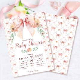 Coquette Bow and Blommigts Baby Shower Inbjudningar