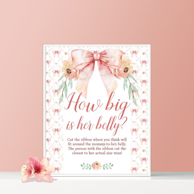 Coquette Bow Baby Shower How Big is Belly Poster (Skapare uppladdad)