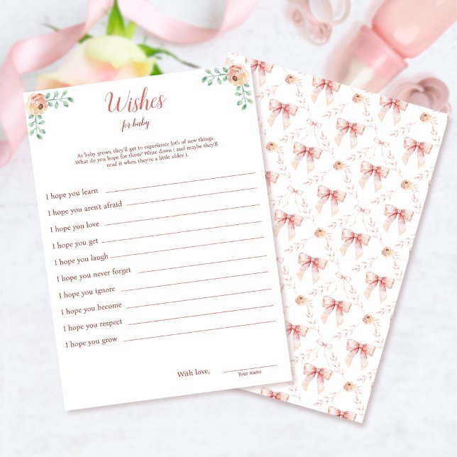 Coquette Bow Baby Shower Önskemål för Baby Card Inbjudningar (Skapare uppladdad)