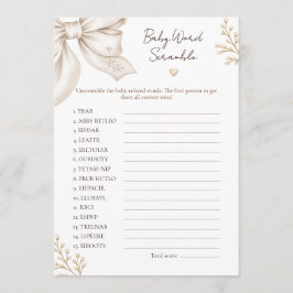 Coquette Bow Baby Shower Ordspridning Anteckningskort
