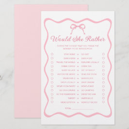 Coquette Bow Baby Shower, skulle hon hellre spela?