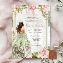 Coquette Bow Ballroom Sage Blush Rosa Quinceanera