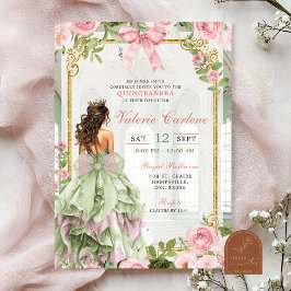 Coquette Bow Ballroom Sage Blush Rosa Quinceanera Inbjudningar