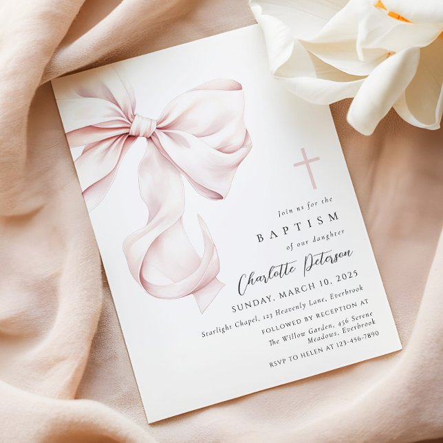Coquette Bow Baptism-inbjudan Inbjudningar (Skapare uppladdad)