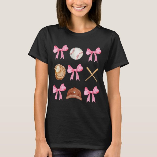 Coquette Bow Baseball Mamma Baseball Mamma Mor Da T Shirt (Framsida)