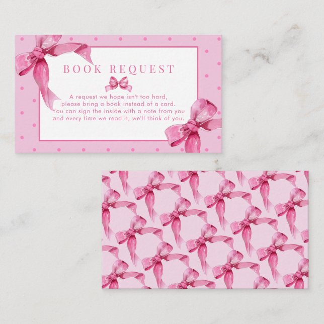Coquette Bow | Begäran från Rosa Flicka Shower Bok Tilläggskort (Fram/baksida)