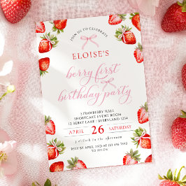 Coquette Bow Berry First Strawberry Första födelse Inbjudningar