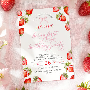 Coquette Bow Berry First Strawberry Första födelse Inbjudningar