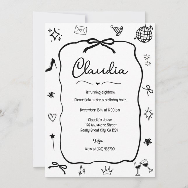 Coquette Bow Birthday-inbjudan Whimsical Party Inbjudningar (Framsida)