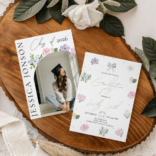 Coquette Bow & Blommig Examen Inbjudan