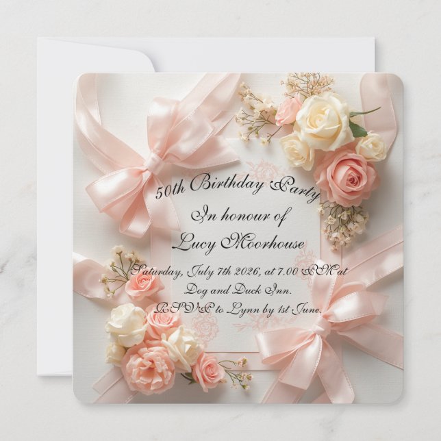 Coquette Bow Blommig Födelsedag Romantisk Pastell  Kort (Framsida)