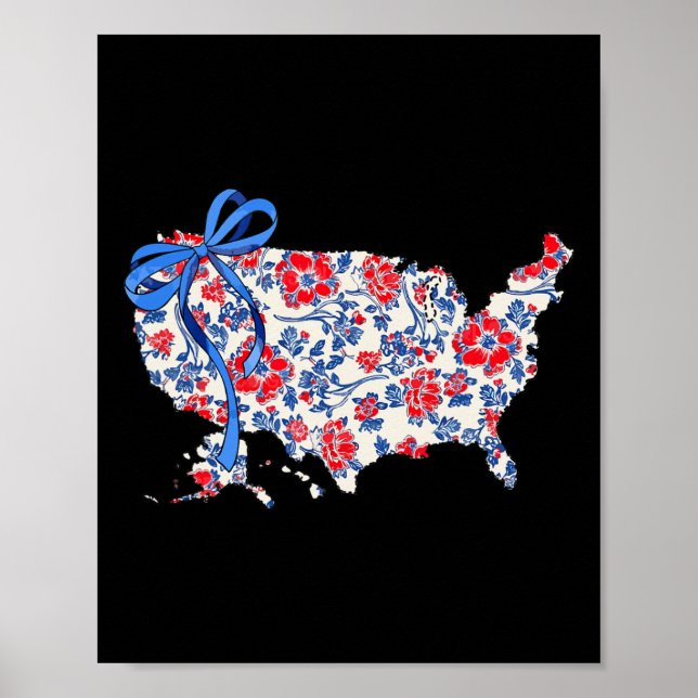 Coquette Bow Blommigt America Karta 4:e juli Indep Poster (Framsidan)