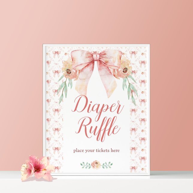 Coquette Bow Blommigt Diaper Raffle Poster (Skapare uppladdad)