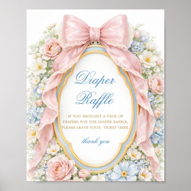 Coquette Bow Bloom Baby Shower Diaper Raffle Poster (Framsidan)