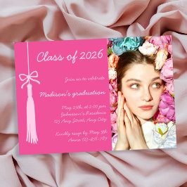 Coquette Bow Blush Hot Pink Photo 2026 Graduation Inbjudningar