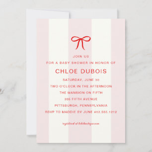 Coquette Bow Blush Rosa Randig Baby Shower Inbjudningar