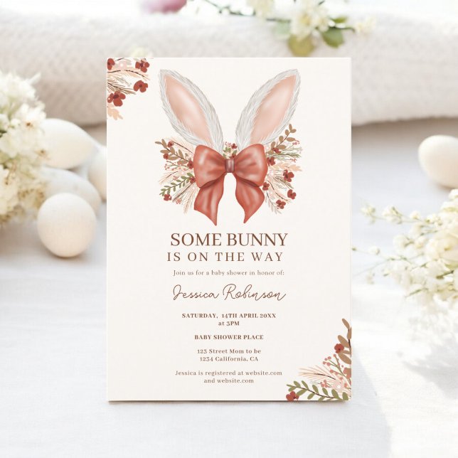 Coquette Bow Boho Bunny Öron Påsk Baby Shower Inbjudningar (Coquette Bow Boho Bunny Ears Easter Baby Shower Invitation)
