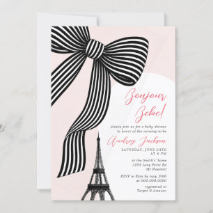 Coquette Bow Bonjour Bébé Parisian Baby Shower Inbjudningar