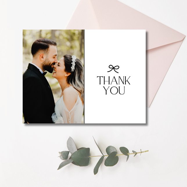 Coquette Bow Bröllop Photo Tack Vykort (Coquette Bow Wedding Photo Thank You Postcard)