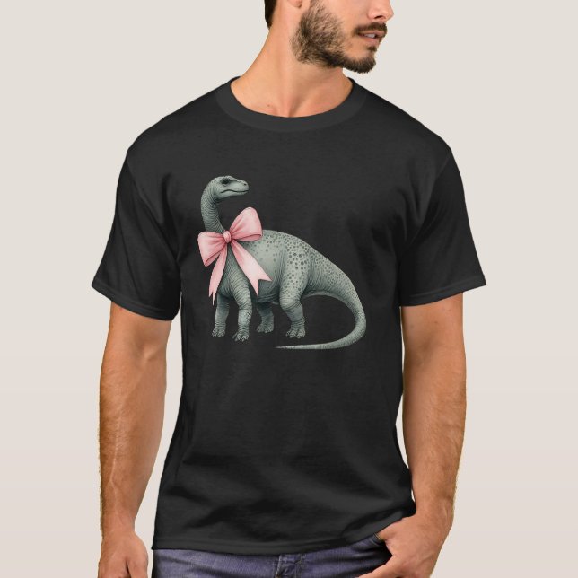 Coquette Bow Brontosaurus Dinosaur Tjej Mamma Rosa T Shirt (Framsida)