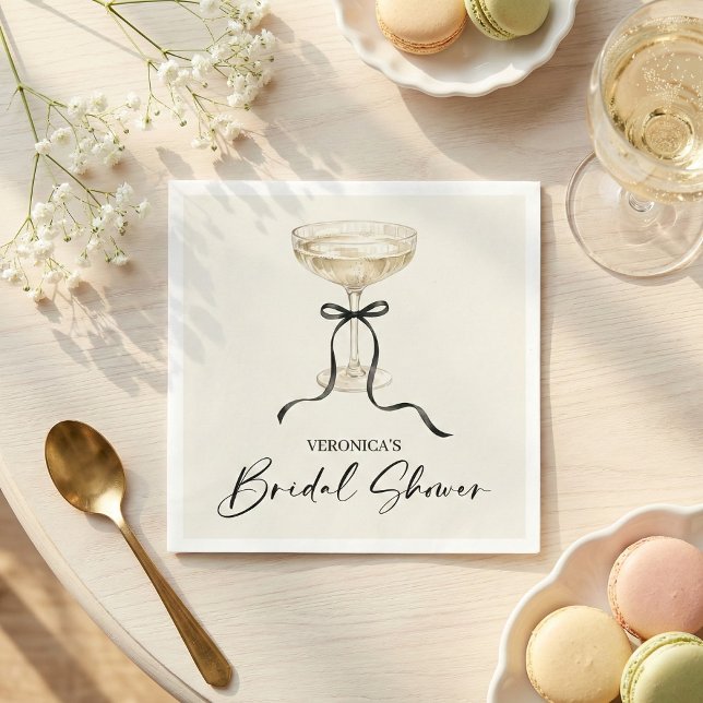 Coquette Bow Champagne Bridal Shower Pappersservett (Elegant Champagne Bridal Shower Personalized Napkin)