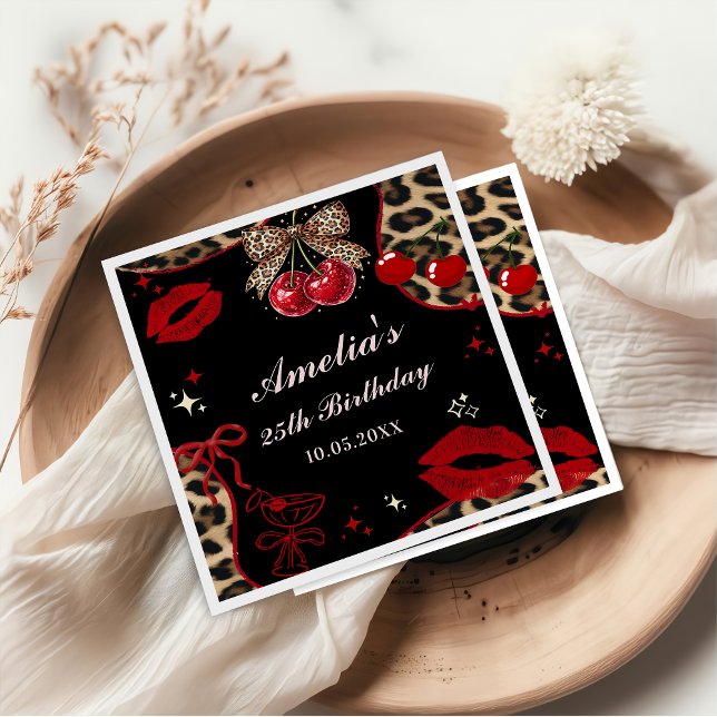 Coquette Bow Cheetah Birthday Party Napkins Pappersservett (Skapare uppladdad)