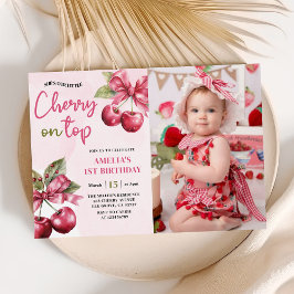 Coquette Bow Cherry på första födelsedag Inbjudningar