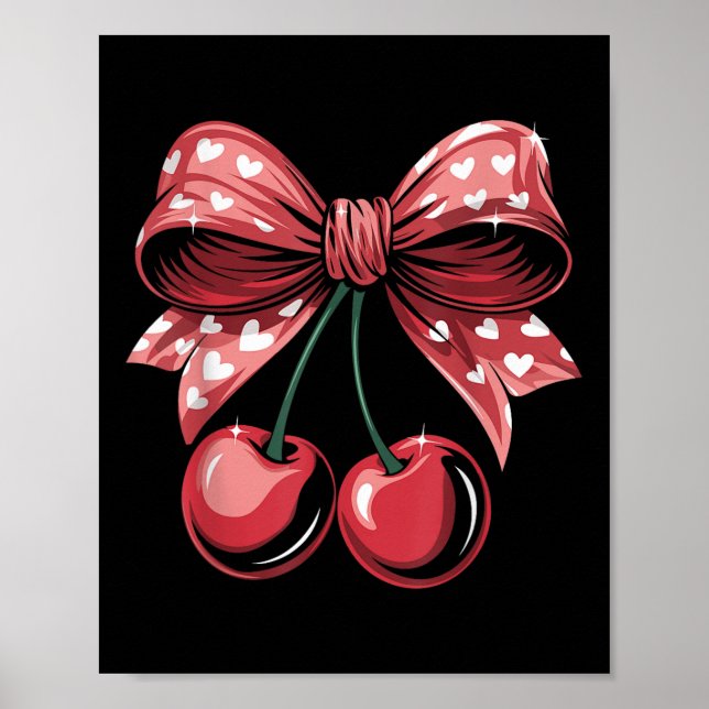 Coquette Bow Cherry Valentines day Heart Women Gir Poster (Framsidan)