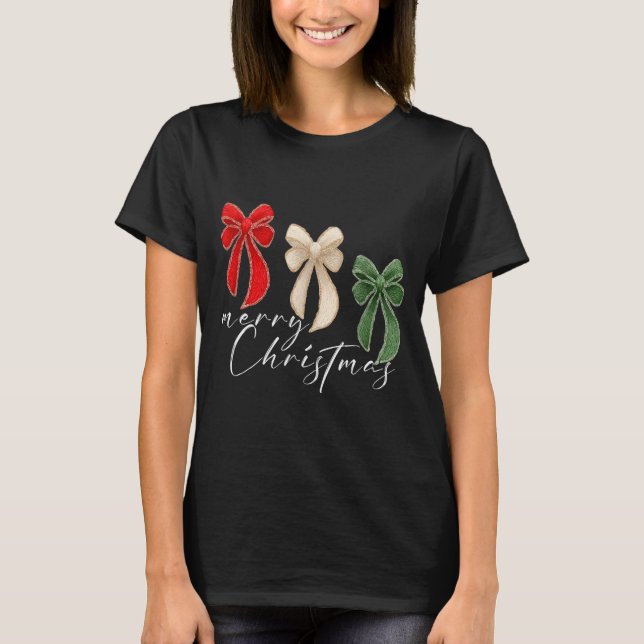 Coquette Bow Christmas Funny Retro Gift Tee Women, (Framsida)