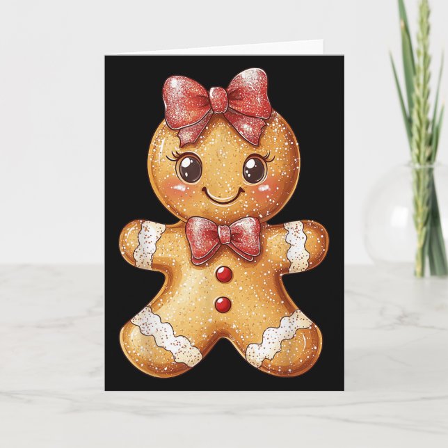 Coquette Bow Christmas Girly Gingerbread Cookie Ba Kort (Framsida)