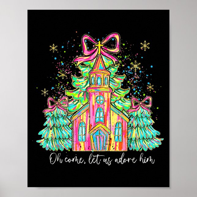 Coquette Bow Christmas Tree Jesus Oh Come Let Us A Poster (Framsidan)