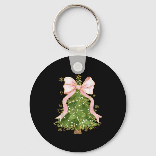 Coquette Bow Christmas Tree Xmas Holiday Girly Out Nyckelring (Framsida)